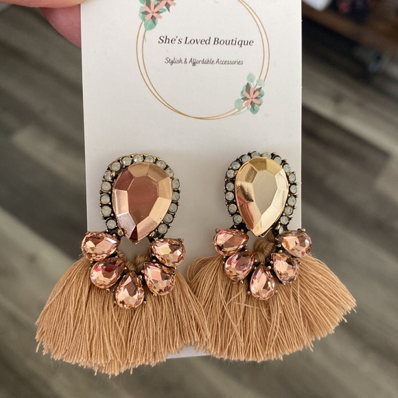 NWT Brown Tassel Rhinestones Drop earrings - Picture 4 of 4